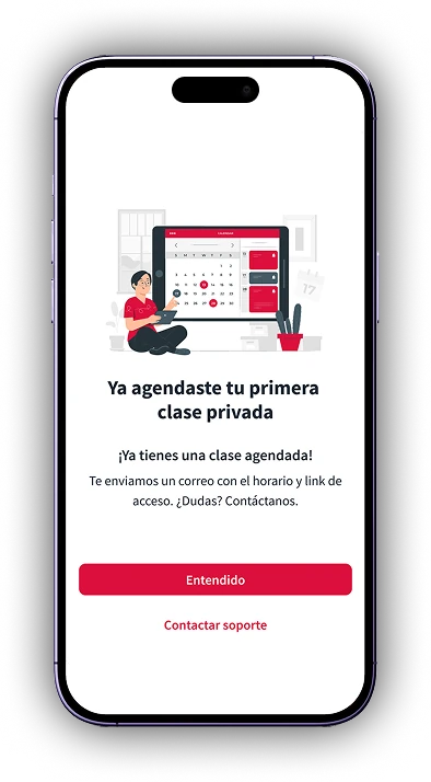 Already-booked state: your first private class is scheduled