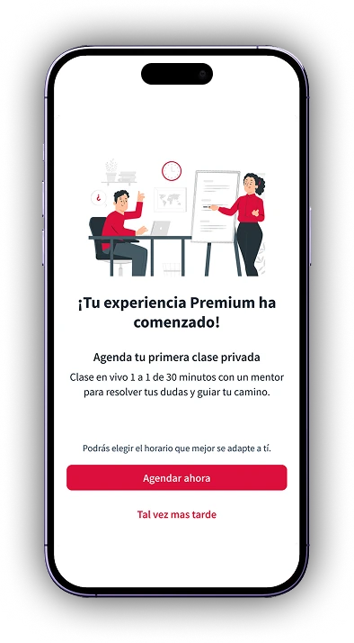 Premium welcome screen with the CTA to schedule the first class
