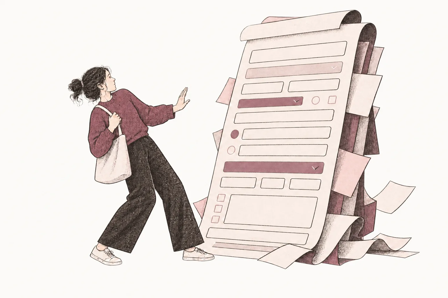 A person recoiling from an overwhelmingly large form